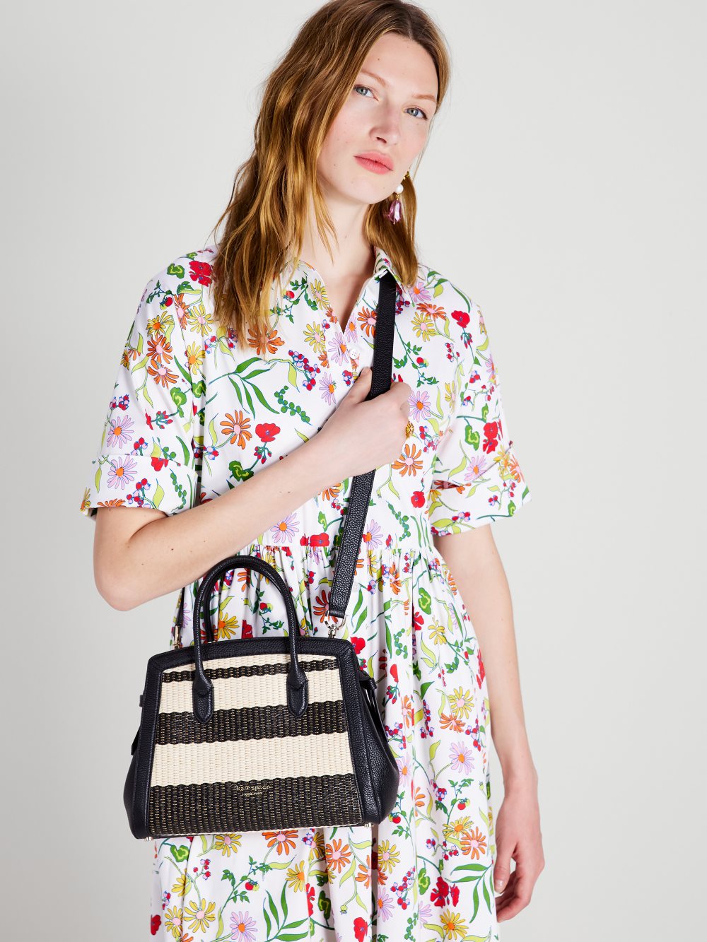 Women's black multi. knott striped straw medium satchel | Kate Spade