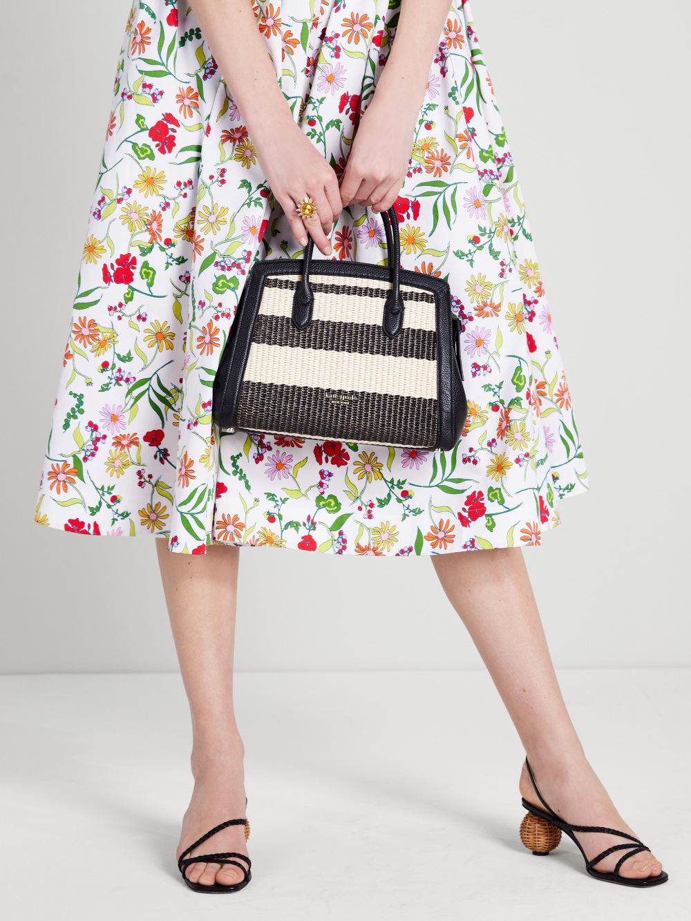 Women's black multi. knott striped straw medium satchel | Kate Spade