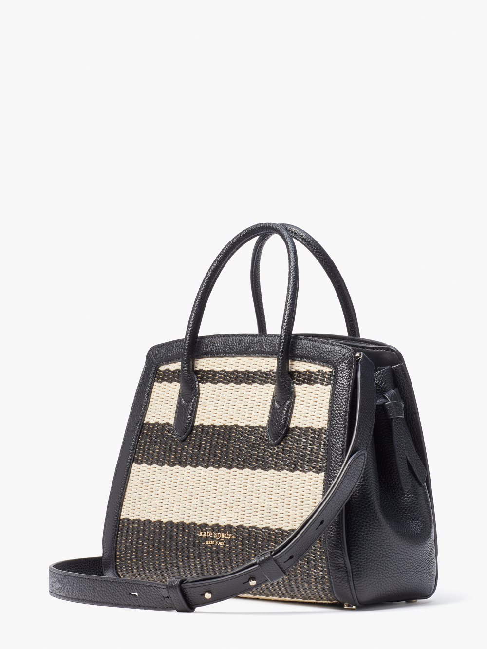 Women's black multi. knott striped straw medium satchel | Kate Spade