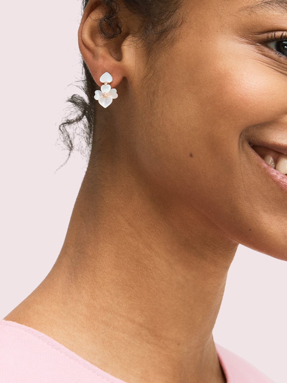 Women's cream multi/rose gold precious pansy clip-on drop earrings | Kate Spade