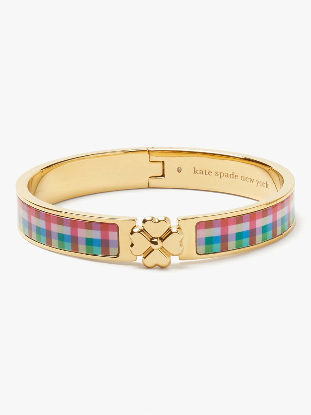 Women's blue madras plaid heritage spade flower hinged bangle | Kate Spade