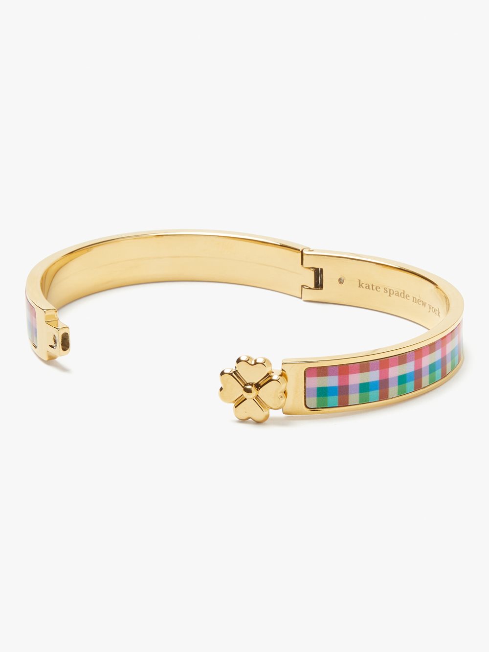 Women's blue madras plaid heritage spade flower hinged bangle | Kate Spade