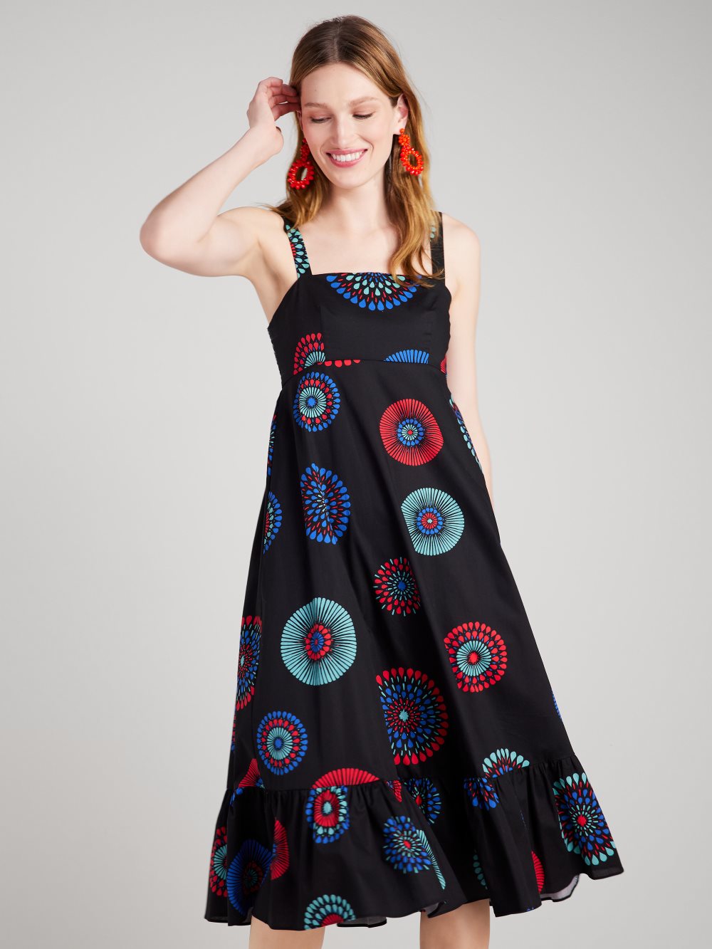 Women's black multi. firework floral al fresco midi dress | Kate Spade