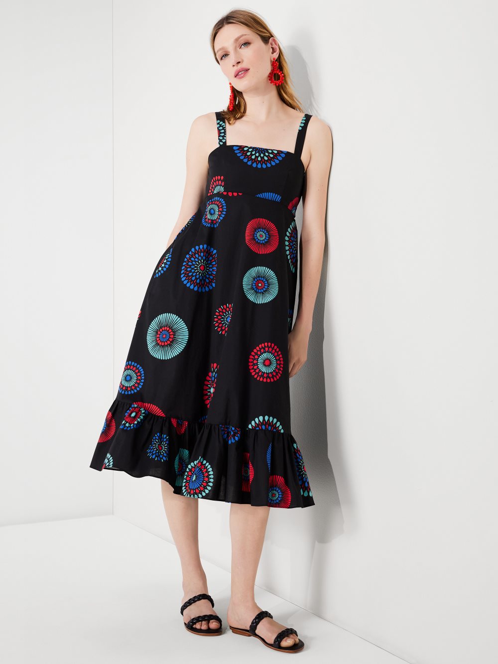 Women's black multi. firework floral al fresco midi dress | Kate Spade