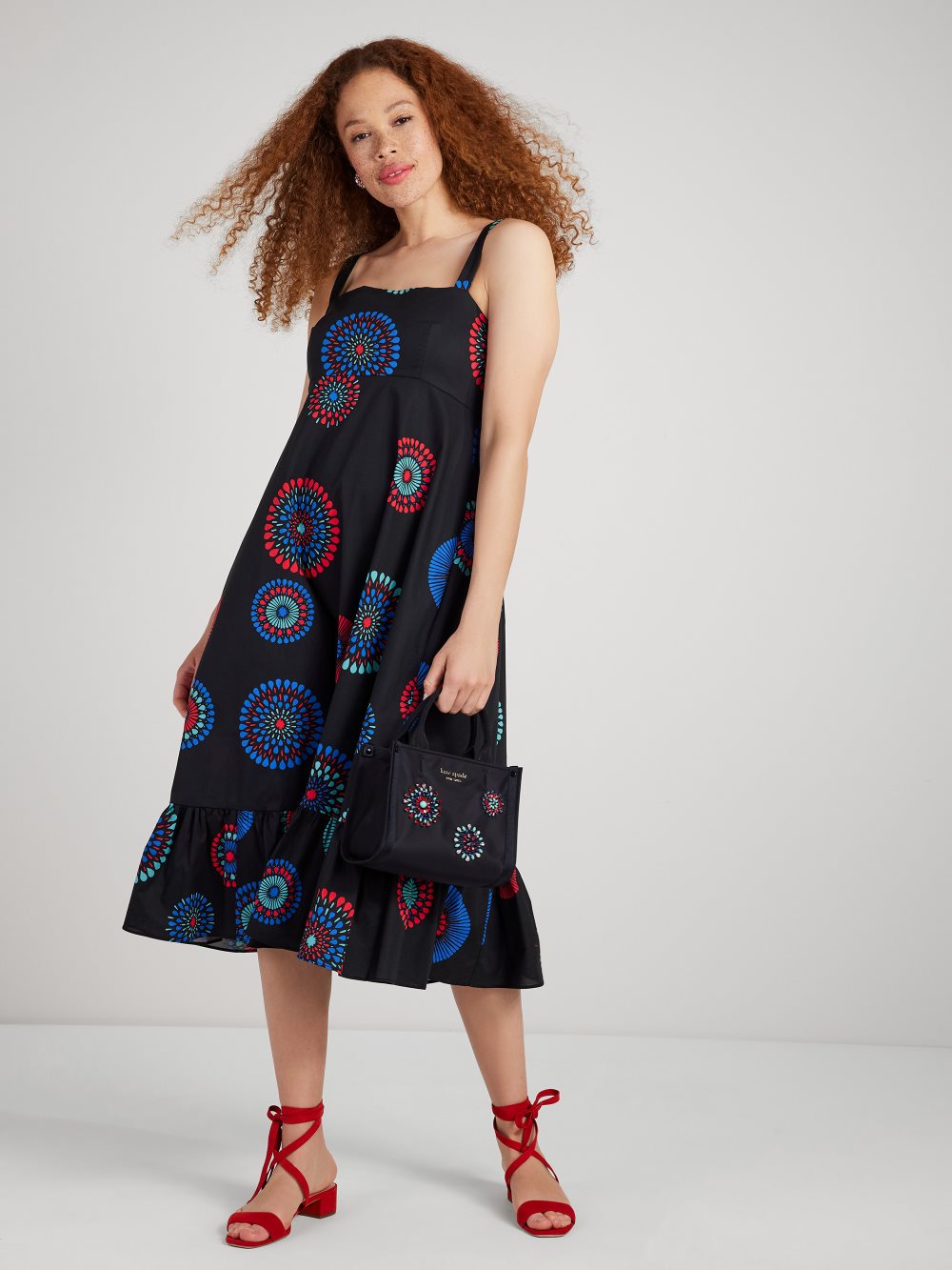 Women's black multi. firework floral al fresco midi dress | Kate Spade