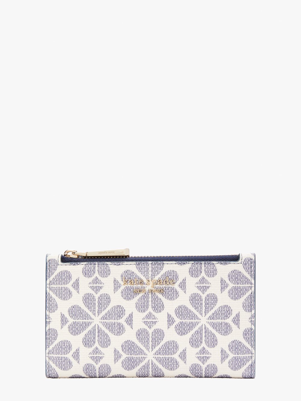 Women's slate blue multi spade flower coated canvas small slim bifold wallet | Kate Spade