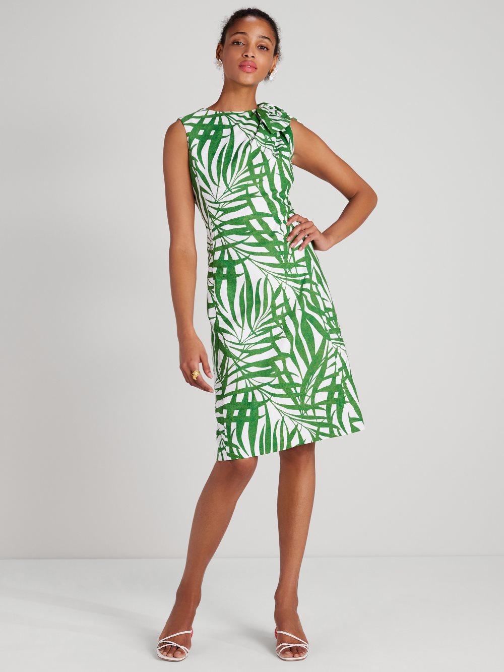 Women's bitter greens palm fronds knot shoulder dress | Kate Spade