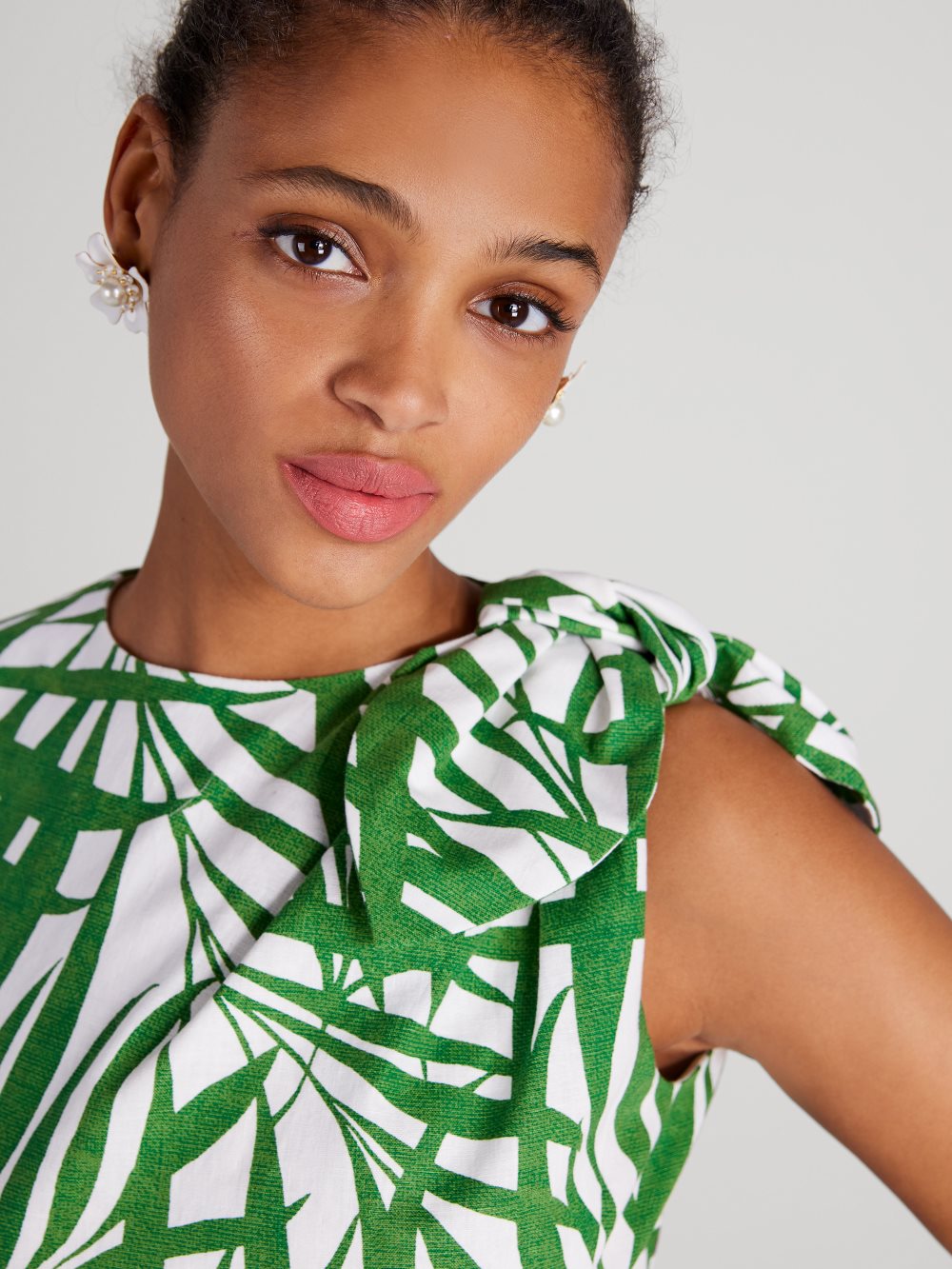 Women's  bitter greens  palm fronds knot shoulder dress | Kate Spade