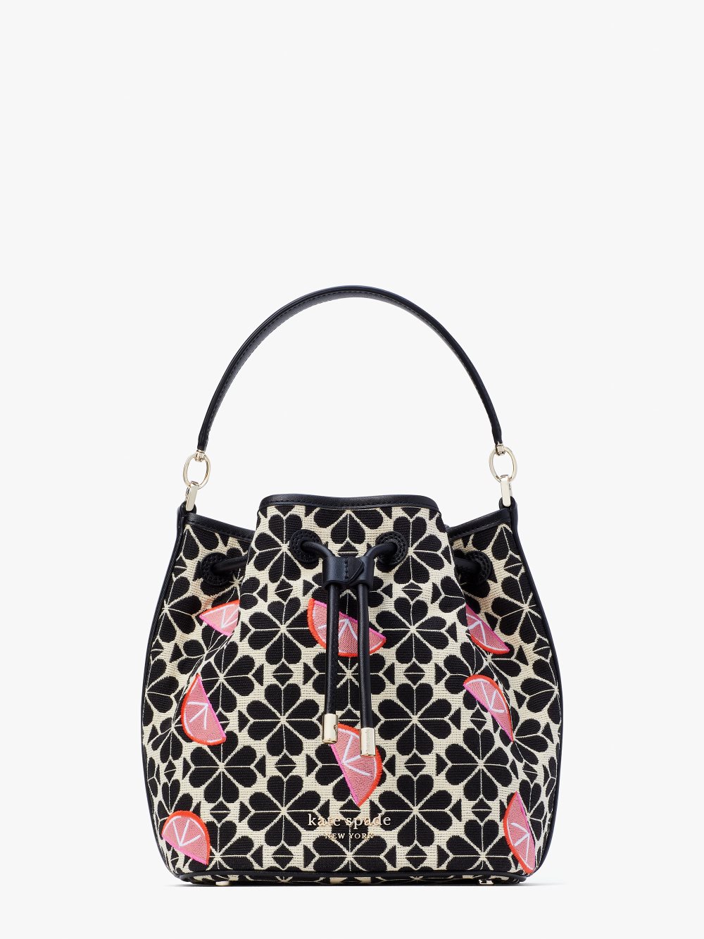 Women's grapefruit soda multi. spade flower jacquard grapefruits sinch medium bucket bag | Kate Spade