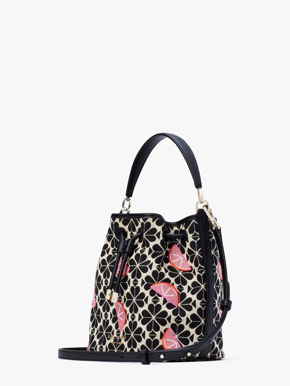 Women's grapefruit soda multi. spade flower jacquard grapefruits sinch medium bucket bag | Kate Spade