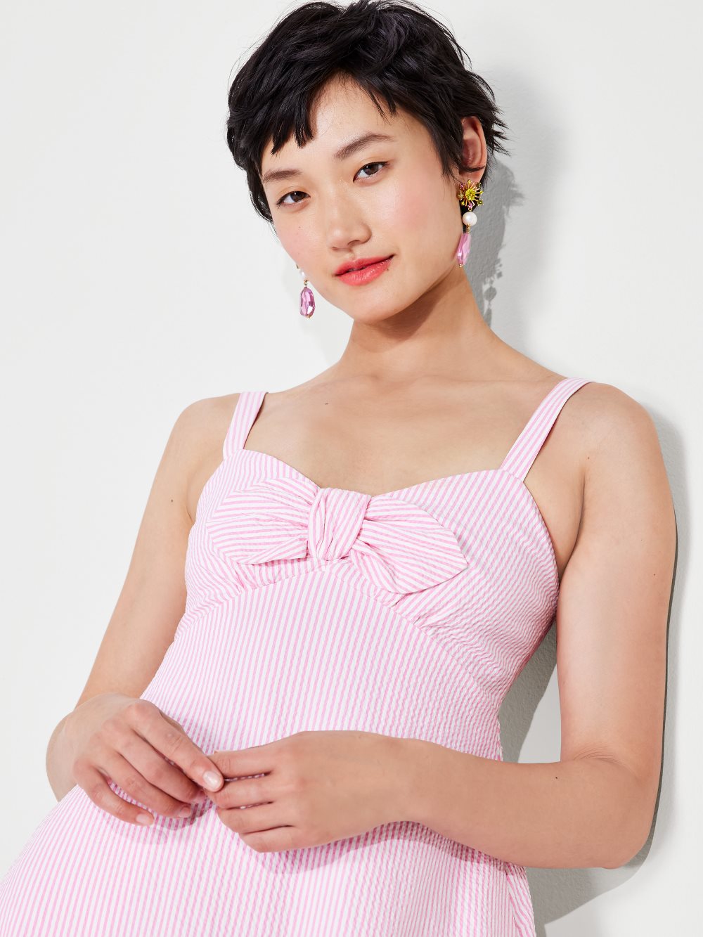 Women's  pink flash  seersucker stripe bow dress | Kate Spade