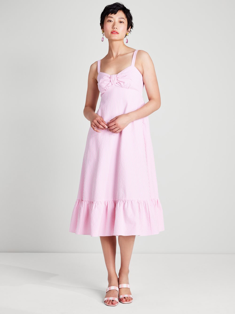 Women's  pink flash  seersucker stripe bow dress | Kate Spade