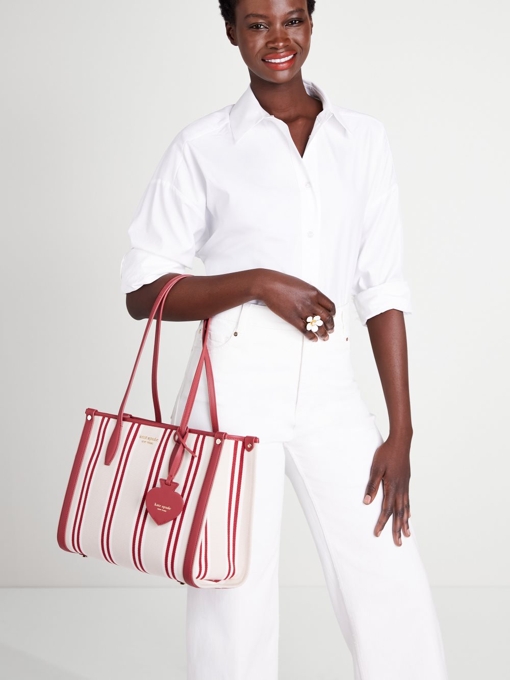 Women's red jasper multi market striped canvas medium tote | Kate Spade